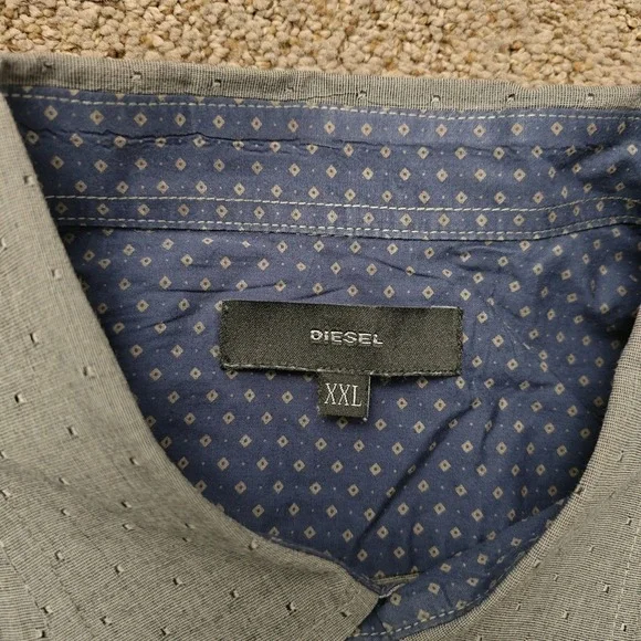 Diesel Mens XXL Gray Micro Dobby Cotton Long Sleeve Button Down Shirt Logo - Picture 3 of 11